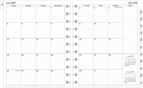 2026-2027 Monthly Planner Refill, Jul 2026 to Jun 2027, Two Pages Per Month, Letter Size, 8-1/2" x 11",11-Discbound,2026-2027 Planner Inserts in Saudi Arabia