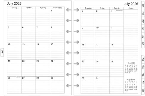 2026-2027 Monthly Planner Refill, Jul 2026 to Jun 2027, Two Pages Per Month, Letter Size, 8-1/2" x 11",11-Discbound,2026-2027 Planner Inserts in Saudi Arabia