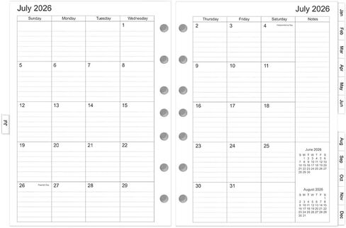 2026-2027 Monthly Planner Refill, Jul 2026 to Jun 2027, Two Pages Per Month, Letter Size, 8-1/2" x 11",11-Discbound,2026-2027 Planner Inserts in Saudi Arabia