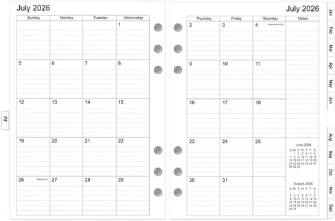 2026-2027 Monthly Planner Refill, Jul 2026 to Jun 2027, Two Pages Per Month, Letter Size, 8-1/2" x 11",11-Discbound,2026-2027 Planner Inserts in Saudi Arabia