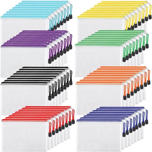 64pcs Mesh Zipper Pouch Bags, 8 Colors Reusable A4 Zipper Bags for Organizing Storage, Waterproof Zipper Pouches, Letter Size, Zipper File Bags for Office Supplies, School, Toys,Puzzle in Saudi Arabia