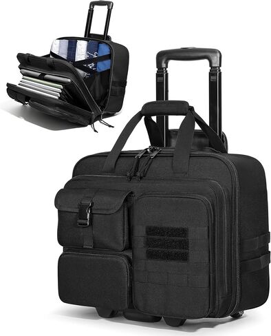 Rolling Tactical Messenger Bag, 17.3 Inch Briefcase with Wheels for Men, Wheeled Military Laptop Bag for Work Commute Flight, Black in Saudi Arabia