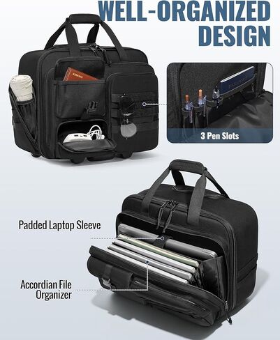 Rolling Tactical Messenger Bag, 17.3 Inch Briefcase with Wheels for Men, Wheeled Military Laptop Bag for Work Commute Flight, Black in Saudi Arabia