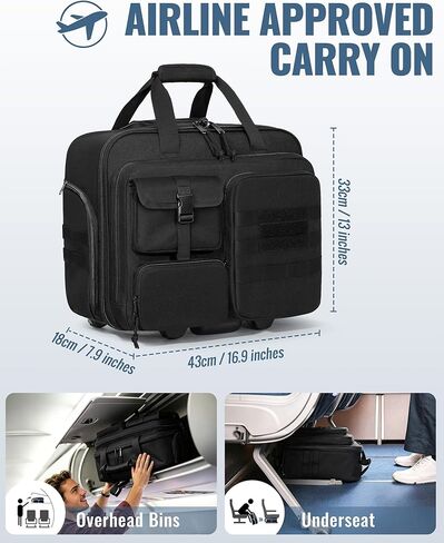 Rolling Tactical Messenger Bag, 17.3 Inch Briefcase with Wheels for Men, Wheeled Military Laptop Bag for Work Commute Flight, Black in Saudi Arabia