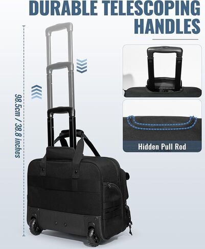 Rolling Tactical Messenger Bag, 17.3 Inch Briefcase with Wheels for Men, Wheeled Military Laptop Bag for Work Commute Flight, Black in Saudi Arabia