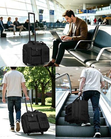 Rolling Tactical Messenger Bag, 17.3 Inch Briefcase with Wheels for Men, Wheeled Military Laptop Bag for Work Commute Flight, Black in Saudi Arabia