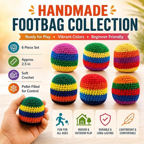 Footbag, 6 Pack Hand-Made Knitted Balls, Crochet Footbags for Coordination Skill Development, Outdoor Activity Entertainment, Stress Relief Game for Adults in Saudi Arabia