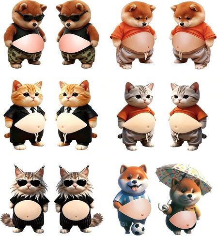 6 Pairs 3D Suit Dog Belly Car Stickers, Squishy Tushy Car Door Bumper Chubby Shiba Inu & Cat Belly Stickers 3D Puppy Dimensional Squeeze Shiba Inu Protectors Stickers for Wall Door Protection in Saudi Arabia