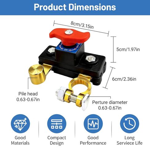 2Pcs Car Battery Cut Off Switch, Car Battery Power Cut Off Switch Breaker, Stable Transmission High Conductivity Pure Copper Disconnect Switch, Manual Rotary Battery Shut Off Switch for Power Control in Saudi Arabia