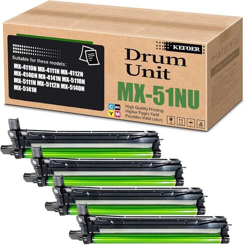 وحدة الطبل MX51NUSA متوافقة مع طابعة Sharp MX 4110N 4111N 4140N 4141N 5110N 5111N 5140N 5141N 200,000 صفحة (4 عبوات أسود + سماوي + أصفر + أرجواني) in Kuwait