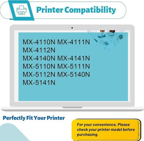وحدة الطبل MX51NUSA متوافقة مع طابعة Sharp MX 4110N 4111N 4140N 4141N 5110N 5111N 5140N 5141N 200,000 صفحة (4 عبوات أسود + سماوي + أصفر + أرجواني) in Kuwait