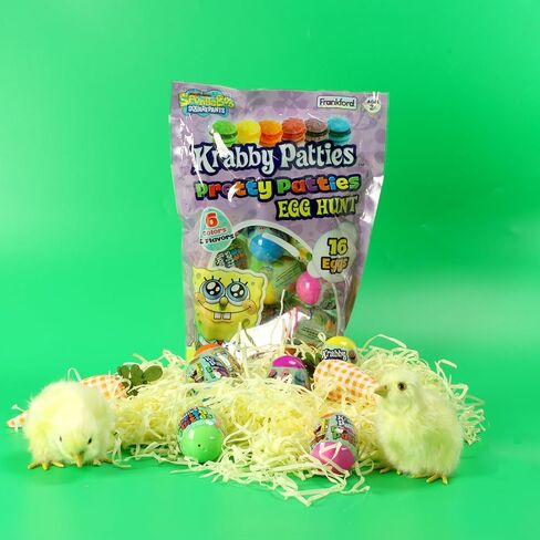 Frankford SpongeBob SquarePants Pre-filled Pretty Krabby Patty Plastic Egg Easter Basket Stuffers with Gummy Candy, 16 Count in Saudi Arabia