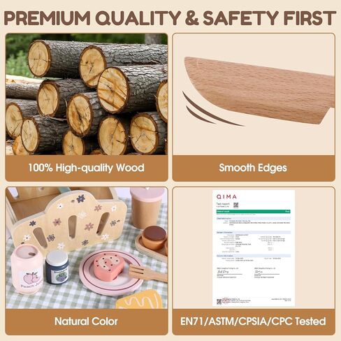 FIIOEOY Wooden Picnic Basket Toy for Toddlers, Kids Play Food Set with Dessert Food and Mat, Outdoor Pretend Play Kitchen Accessories Gift for Girls Boys 3 4 5 Years Old in Saudi Arabia