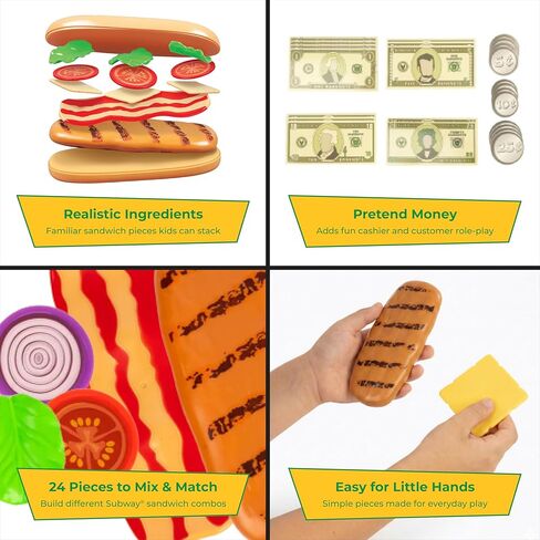 Subway Sandwich Playset - 24-Piece Pretend Play Food Set with Ingredients, Money, and Condiments - Play Food Toys for Kids 3+ in Saudi Arabia