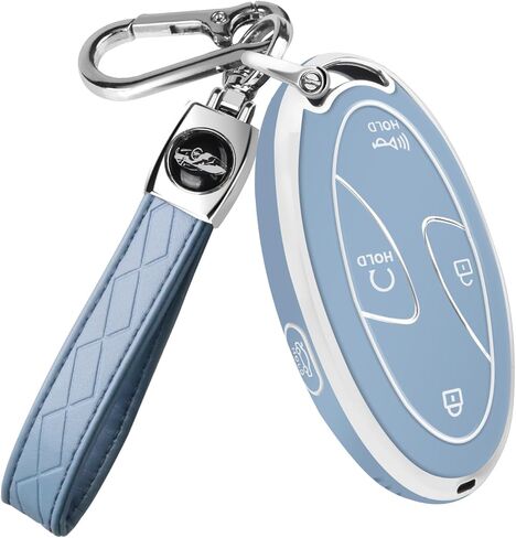 QBUC لغطاء Hyundai Ioniq 6 Key Fob، واقي حافظة مفتاح السيارة TPU 360 درجة مع سلسلة مفاتيح جلدية متوافقة مع Hyundai Ioniq 6 Grandeur GN7 KONA 2023 2024 Smart 7 أزرار المفتاح الذكي (أسود) in Kuwait
