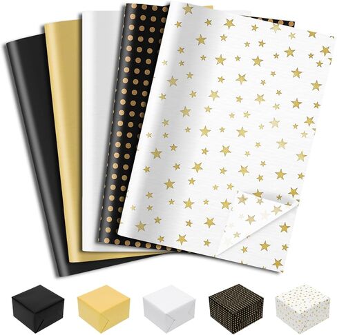 Ovenbird 50 Sheets Tissue Paper for Gift Bags, Assorted Cute Elegant Black Gold White Tissue Paper Bulk for Packaging Wrapping Crafts Birthday Wedding, 5 Metallic Colors, 20 x 14 in in Saudi Arabia