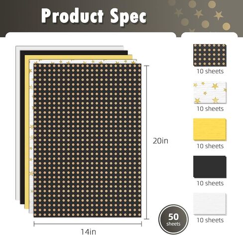 Ovenbird 50 Sheets Tissue Paper for Gift Bags, Assorted Cute Elegant Black Gold White Tissue Paper Bulk for Packaging Wrapping Crafts Birthday Wedding, 5 Metallic Colors, 20 x 14 in in Saudi Arabia
