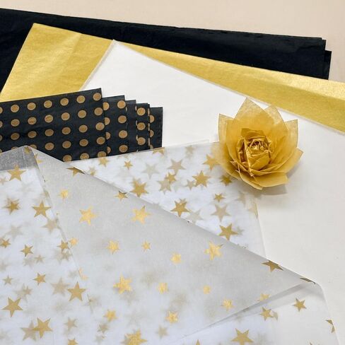 Ovenbird 50 Sheets Tissue Paper for Gift Bags, Assorted Cute Elegant Black Gold White Tissue Paper Bulk for Packaging Wrapping Crafts Birthday Wedding, 5 Metallic Colors, 20 x 14 in in Saudi Arabia