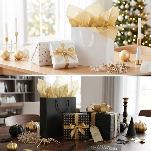 Ovenbird 50 Sheets Tissue Paper for Gift Bags, Assorted Cute Elegant Black Gold White Tissue Paper Bulk for Packaging Wrapping Crafts Birthday Wedding, 5 Metallic Colors, 20 x 14 in in Saudi Arabia