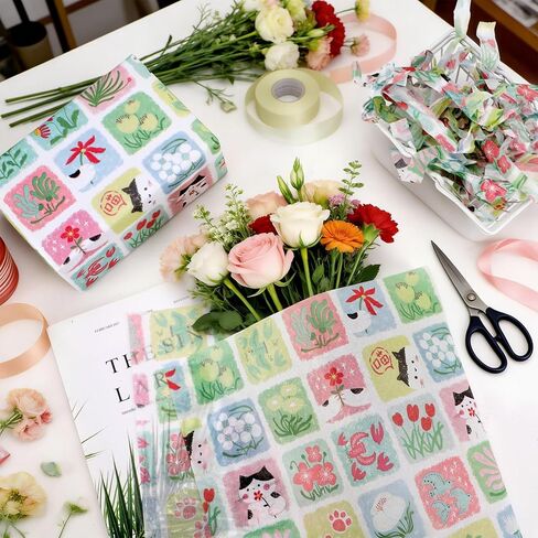 60 Sheet Green Cat Tissue Paper, 20x14in Green Cat Pattern Gift Wrapping Paper for Spring Easter Birthday Party Supplies in Kuwait