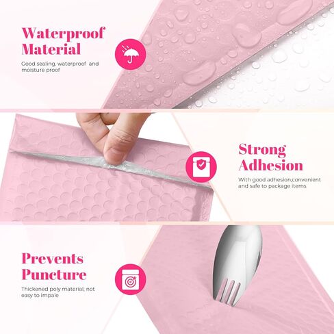 Metronic Bubble Mailer 10x13 "وردي فاتح 40 حزمة، مغلفات بولي مبطنة أكياس شحن مقاومة للماء للملابس، رسائل بريدية ذاتية الغلق لشحن الكتب والمجوهرات ومستلزمات المكياج in Kuwait
