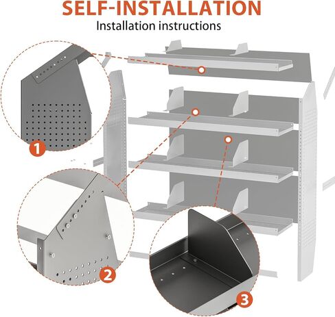 Yunphia 52" W × 60" H × 13" D Cargo Van Shelving Storage System Fit for Fits Ford Transit, NV, Promaster & Sprinter | 4 Adjustable Shelves with 8 Dividers | Includes 10 Hooks in Saudi Arabia