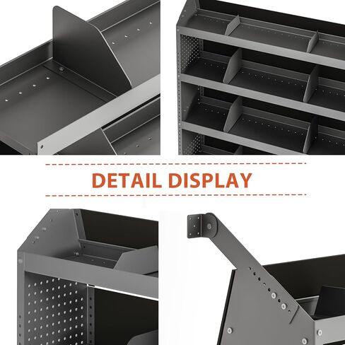 Yunphia 52" W × 60" H × 13" D Cargo Van Shelving Storage System Fit for Fits Ford Transit, NV, Promaster & Sprinter | 4 Adjustable Shelves with 8 Dividers | Includes 10 Hooks in Saudi Arabia