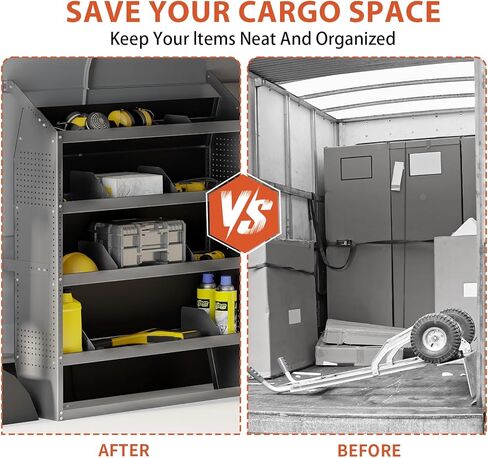 Yunphia 52" W × 60" H × 13" D Cargo Van Shelving Storage System Fit for Fits Ford Transit, NV, Promaster & Sprinter | 4 Adjustable Shelves with 8 Dividers | Includes 10 Hooks in Saudi Arabia