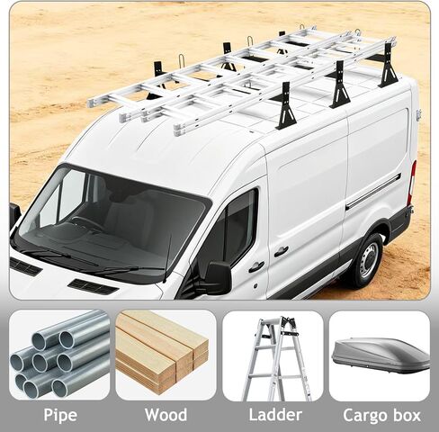 No Drilling Required Van Ladder Rack,Van Roof Rack with Cargo Stoppers,Compatible with Ford Transit150/250/350/Connect,2011-2025 Nissan NV 1500 2500 3500 in Saudi Arabia