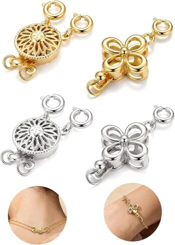 UBGICIG 4Pcs Necklace Layering Clasps and Closures, 16K Gold Plated Silver Multiple Bracelet Necklace Separator for Layered Stacks, Locking Detangler Converter Clasp Jewelry for Women Tangle-Free in Saudi Arabia