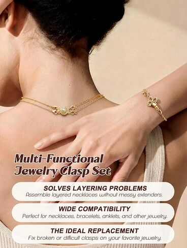 UBGICIG 4Pcs Necklace Layering Clasps and Closures, 16K Gold Plated Silver Multiple Bracelet Necklace Separator for Layered Stacks, Locking Detangler Converter Clasp Jewelry for Women Tangle-Free in Saudi Arabia