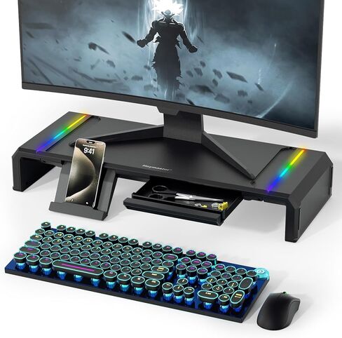 Heymaster Monitor Stand for Desk, Gaming Monitor Riser with RGB Light, Foldable Computer Monitor Stand Riser, Desk Organizers and Accessories for Desktop, Printer (Black) in Saudi Arabia