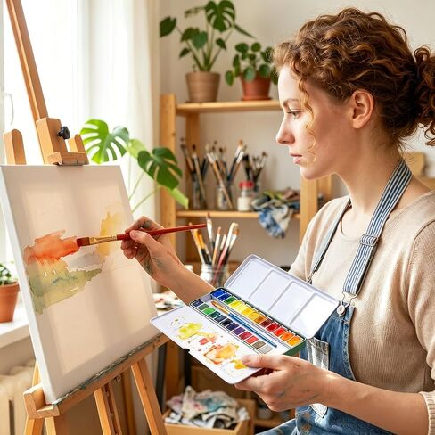 قطعتان من لوحة الألوان المائية الفارغة، علبة معدنية من القصدير للوحات الألوان المائية مع 26 نصف مقلاة فارغة، علبة لوحة طلاء محمولة للسفر، صينية خلط طلاء فني ملون قابلة للطي للفنانين الأكريليك in Kuwait