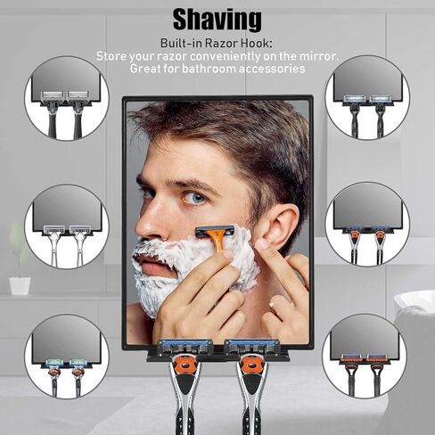 Shower Mirror for Shaving - with Squeegee, Razor Holder & Swivel, 360°Rotation Adjustable Shaving Mirror, Accessories, Bathroom Holds Razors in Saudi Arabia