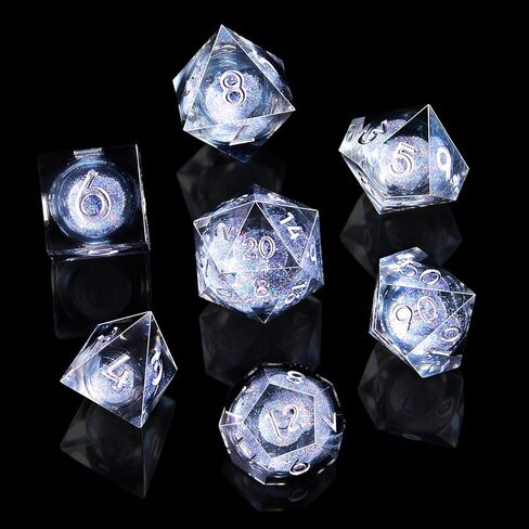 WSJSWQ Liquid Core DND Dice Set, 7pcs Resin Sharp Edge Polyhedral D&D Dice for Dungeons and Dragons TTRPG Role Playing Games with Gifts Box (Galaxy) in Saudi Arabia