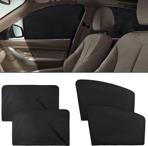 Magnetic Car Window Shades, 4-Pcs Sunshade Curtains with 10 Magnets per Shade, Universal Fit for Most Sedans & SUVs, Blackout Privacy & UV Protection for Baby and Kids in Saudi Arabia