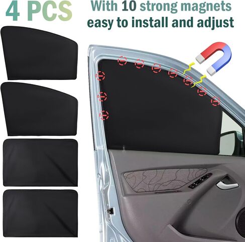 Magnetic Car Window Shades, 4-Pcs Sunshade Curtains with 10 Magnets per Shade, Universal Fit for Most Sedans & SUVs, Blackout Privacy & UV Protection for Baby and Kids in Saudi Arabia