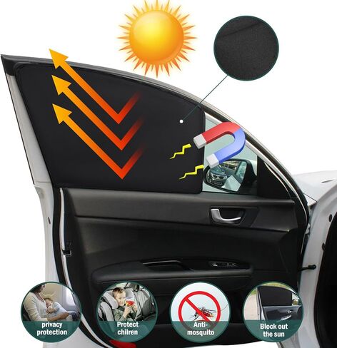 Magnetic Car Window Shades, 4-Pcs Sunshade Curtains with 10 Magnets per Shade, Universal Fit for Most Sedans & SUVs, Blackout Privacy & UV Protection for Baby and Kids in Saudi Arabia