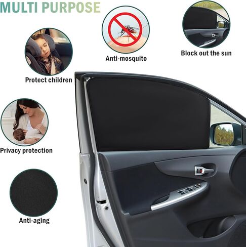 Magnetic Car Window Shades, 4-Pcs Sunshade Curtains with 10 Magnets per Shade, Universal Fit for Most Sedans & SUVs, Blackout Privacy & UV Protection for Baby and Kids in Saudi Arabia