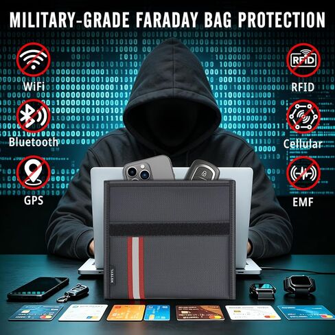 Faraday Bag for Phone & Car Keys, RFID Signal Blocking Pouch, Military-Grade Anti-Tracking Case, Fireproof Waterproof Shockproof Faraday Pouch for Smartphones, Credit Cards & Key Fobs in Saudi Arabia