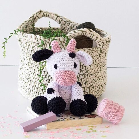 Hoooked Amigurumi DIY Kit Cow Kirby, Complete Crochet Kit with Yarn and Pattern, Beginner Friendly Craft Set for Handmade Plush Toy in Saudi Arabia