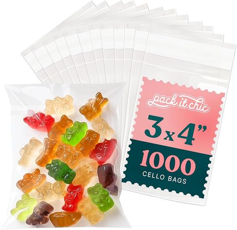 3" X 4" Self Sealing Cellophane Bags (1000 Pack) - Clear Cookie Bags With Seal for Baked Goods Packaging, Cookie Wrappers, Bakery Packaging, Bake Sale, Candy, Treats, Goodies, Gifts, Party Favors in Saudi Arabia