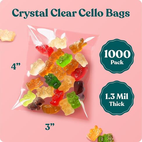 3" X 4" Self Sealing Cellophane Bags (1000 Pack) - Clear Cookie Bags With Seal for Baked Goods Packaging, Cookie Wrappers, Bakery Packaging, Bake Sale, Candy, Treats, Goodies, Gifts, Party Favors in Saudi Arabia