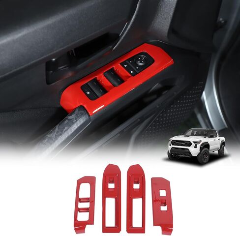 Daeiclru Window Lift Switch Panel Cover Compatible with Toyota Tacoma 2024 2025, Pickup Truck Door Power Window Glass Lift Switch Button Protection Cover Interior Accessories (Red) in Saudi Arabia