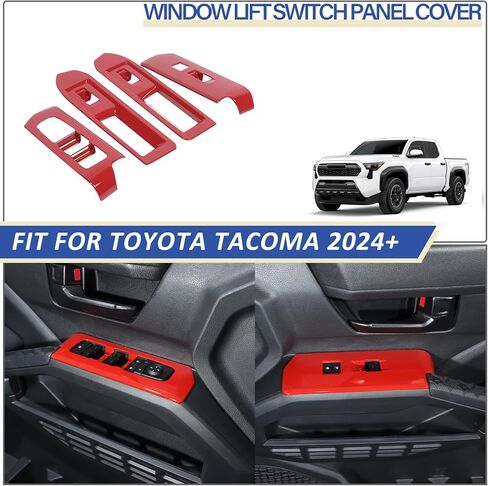 Daeiclru Window Lift Switch Panel Cover Compatible with Toyota Tacoma 2024 2025, Pickup Truck Door Power Window Glass Lift Switch Button Protection Cover Interior Accessories (Red) in Saudi Arabia