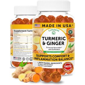 Lunakai USA Made Turmeric Gummies with Ginger & BioPerine – High Absorption Turmeric and Ginger Supplement for Inflammation, Joint & Immune Support, 60ct in Kuwait