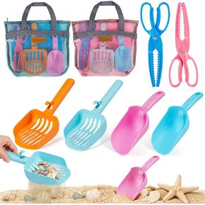 Beach Sand Toy Kids Age 4-8 Sandbox Kits with Mesh Shell Bags, Shovels, Claw Tongs for Shark Teeth Beach Essential Travel Summer Baby Toys for Toddlers Boys & Girls 3 4 5 6（2 Packs） in Saudi Arabia