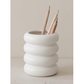 WENSHUO Chubby Pen Holder, Makeup Brush Organizer, Modern and Minimalistic, Ceramic Desk Accessories (Matte Crème) in Saudi Arabia