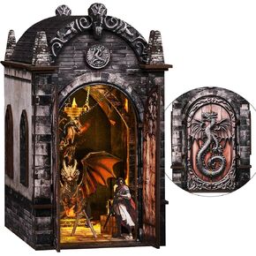 Soothee DIY Book Nook Kit, Miniature House with LED Lights | 3D Wooden Puzzles for Adults & Teens | Creative Fantasy Model Building Kit for Bookshelf Decor, Gift for Craft Lovers | Dragon Castle in Saudi Arabia
