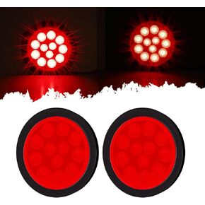 قطعتان من مصابيح LED حمراء مستديرة مقاس 4 بوصات 12 مصباح LED، IP67 مصابيح إيقاف الفرامل المقاومة للماء مع حلقة تثبيت على السطح لشاحنة مقطورة RV Jeep in Kuwait